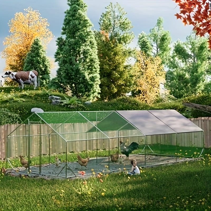 Large Metal Chicken Coop, Walk-in Chicken Run, Galvanized Wire Poultry Chicken Hen Pen Cage, Rabbits Duck Cages With Waterproof And Anti-Ultraviolet Cover For Outside(10' L X 20' W X 6.56' H), Without Battery