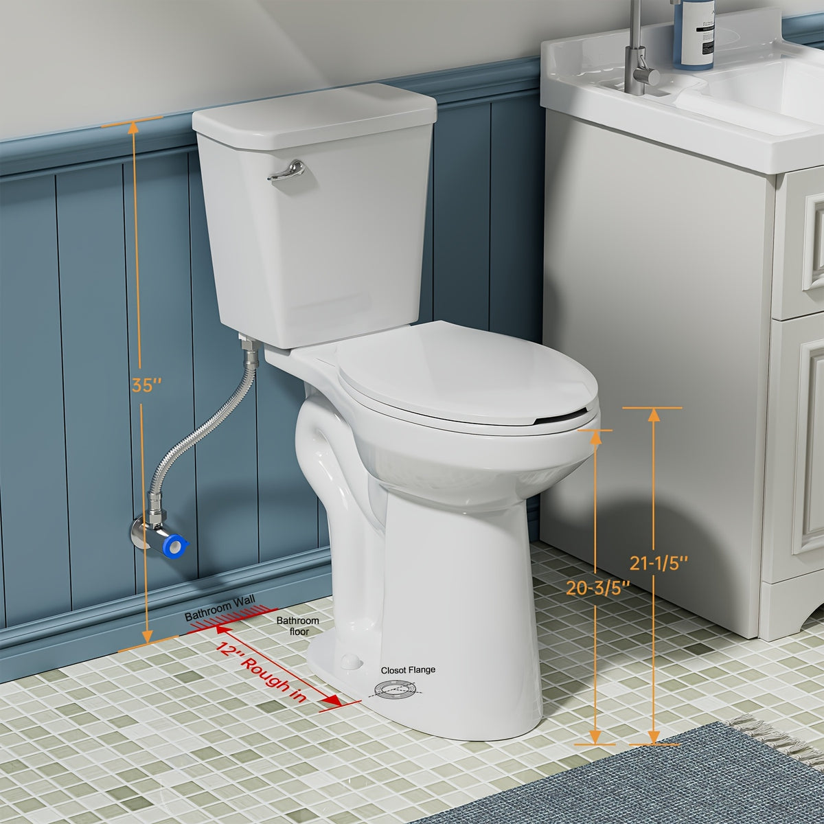 [Tall Toilet For Seniors] 21'' Extra Tall Elongated Toilet With Comfort Chair-Height Seat, 1.6 GPF Powerful Single Flush, 12'' Rough-In, Ideal For Seniors & Tall Individuals