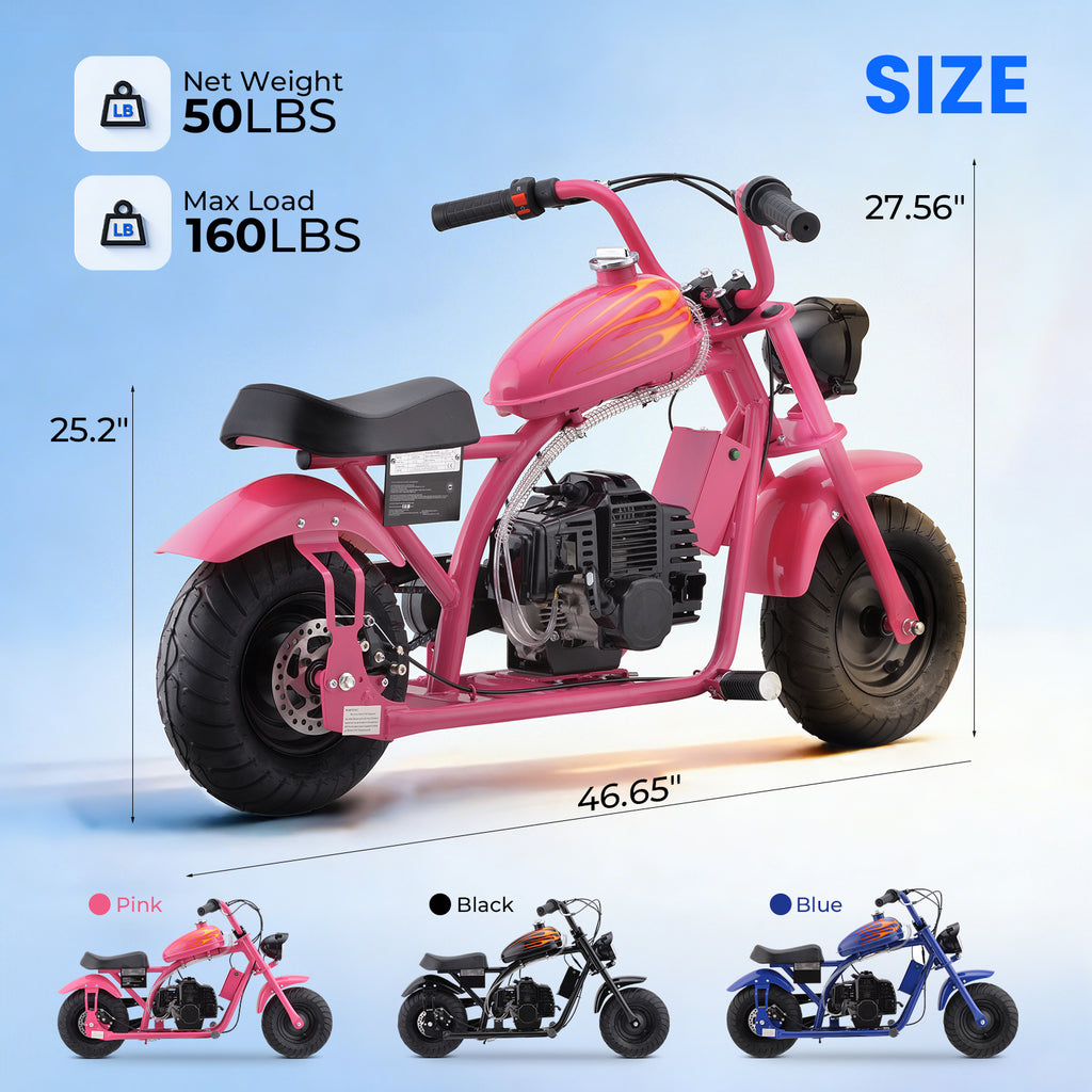 Mini Dirt Bike, DB004 Model 39 CC 4-Stroke Gas Chopper Bike with Off-Rode Tire, Disc Brakes, Max Load 160Lbs, Up to 18Mph