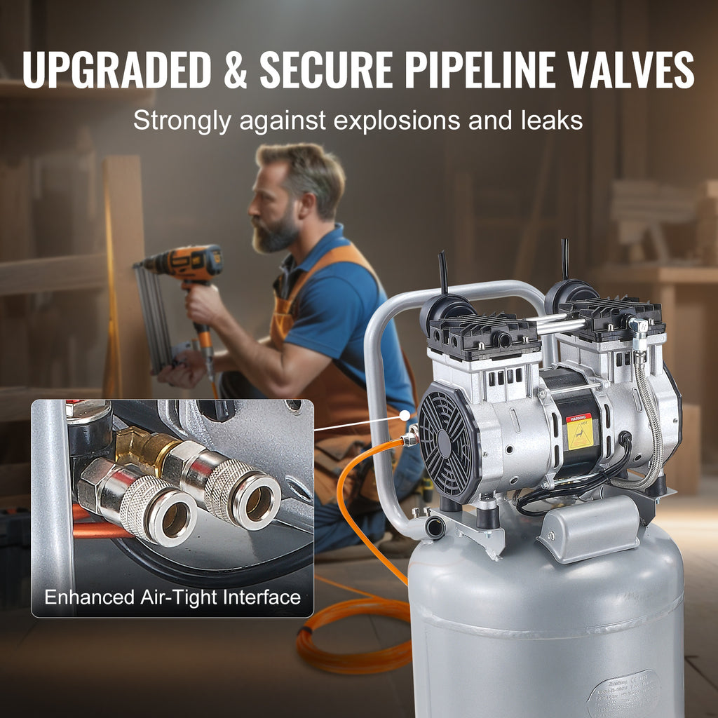 VEVOR 13 Gallon Air Compressor, 2HP 4.6 SCFM90PSI Oil Free Air Compressor Tank with 125PSI Max Pressure, 66dB Ultra-Quiet Compressor for Tire Inflation, Auto Repair, Woodwork Nailing, Spray Painting