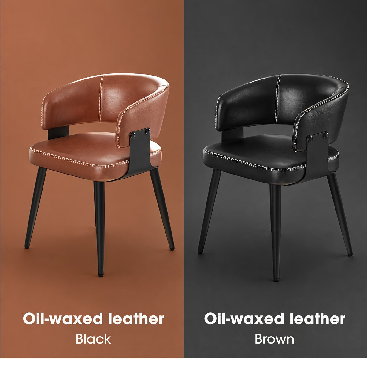 Modern Dining Chairs Set Of 2, Upholstered Faux Leather Kitchen Side Chairs with Curved Open Back, Easy Assembly for Dining Room, Restaurant, Cafe, Warm