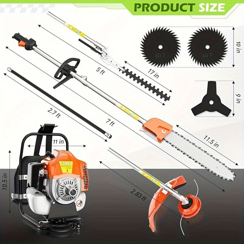 52CC Gas-Powered Weed Wacker with 2-Stroke Engine, a Versatile 6-In-1 for Trimming, Cutting, And Sawing, in Orange