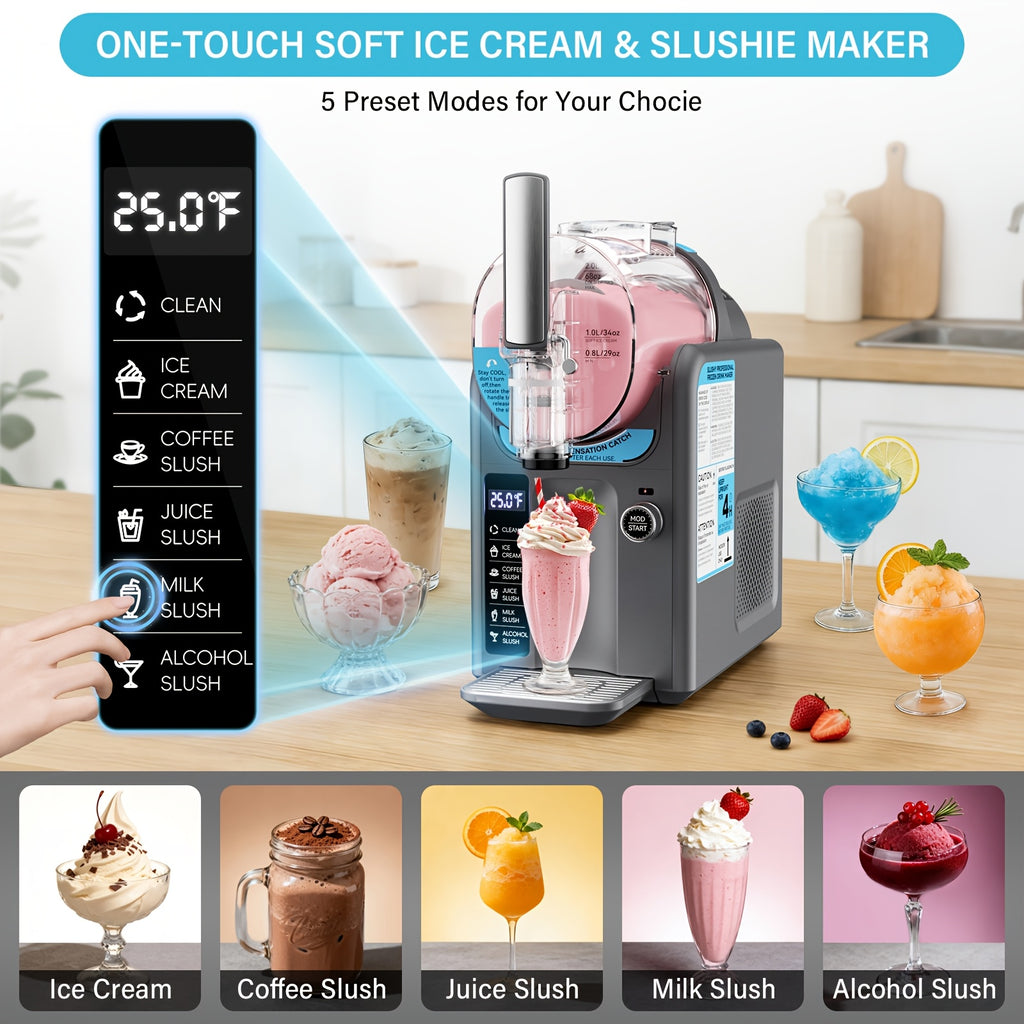 BAOTREE 5-In-1 Cold Drink Maker, 2-In-1 Ice Cream/Smoothie Machine, 88Oz Capacity, One-Touch Preset, No Ice Required, Self-Cleaning - Easily Make Milkshakes, Margaritas, And More at Home