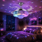 42-Inch Crystal Decoration with RGB Ceiling Fan And Light, Supports Infinite Dimming And Light Memory. with Speakers, 6 Speeds Reversible Blades, Flush Mount Chandelier Ceiling Fan Remote Control And APP Convenient Control Way