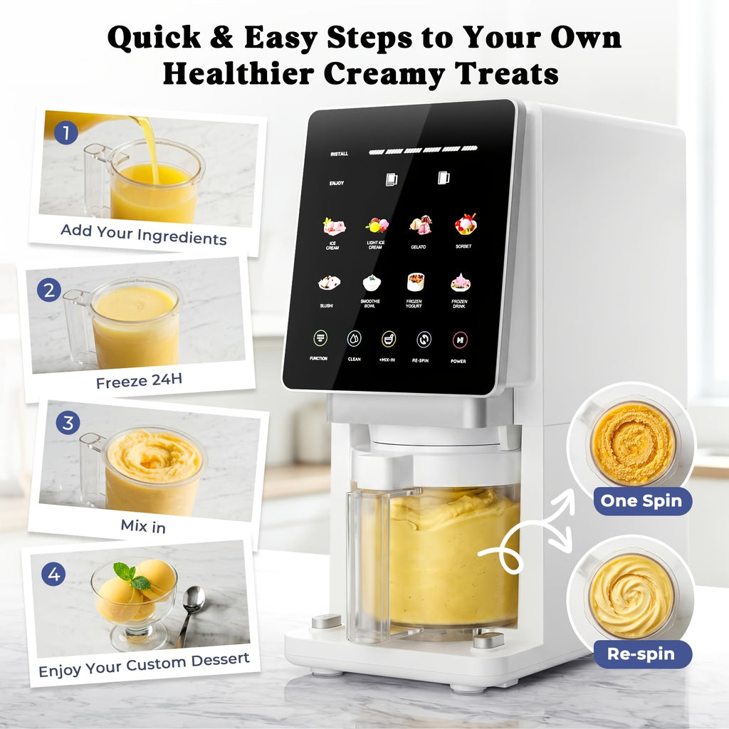 11-In-1 Ice Cream Maker, 3 Pints Dairy-Free Keto-Friendly Frozen Dessert Machine, Mix-In And Re-Spin for Creamy Texture, Gelato, Sorbet, Slushie, Frozen Yogurt & Smoothie Bowls Machine for Homemade, Recipe Guide, 6Oz