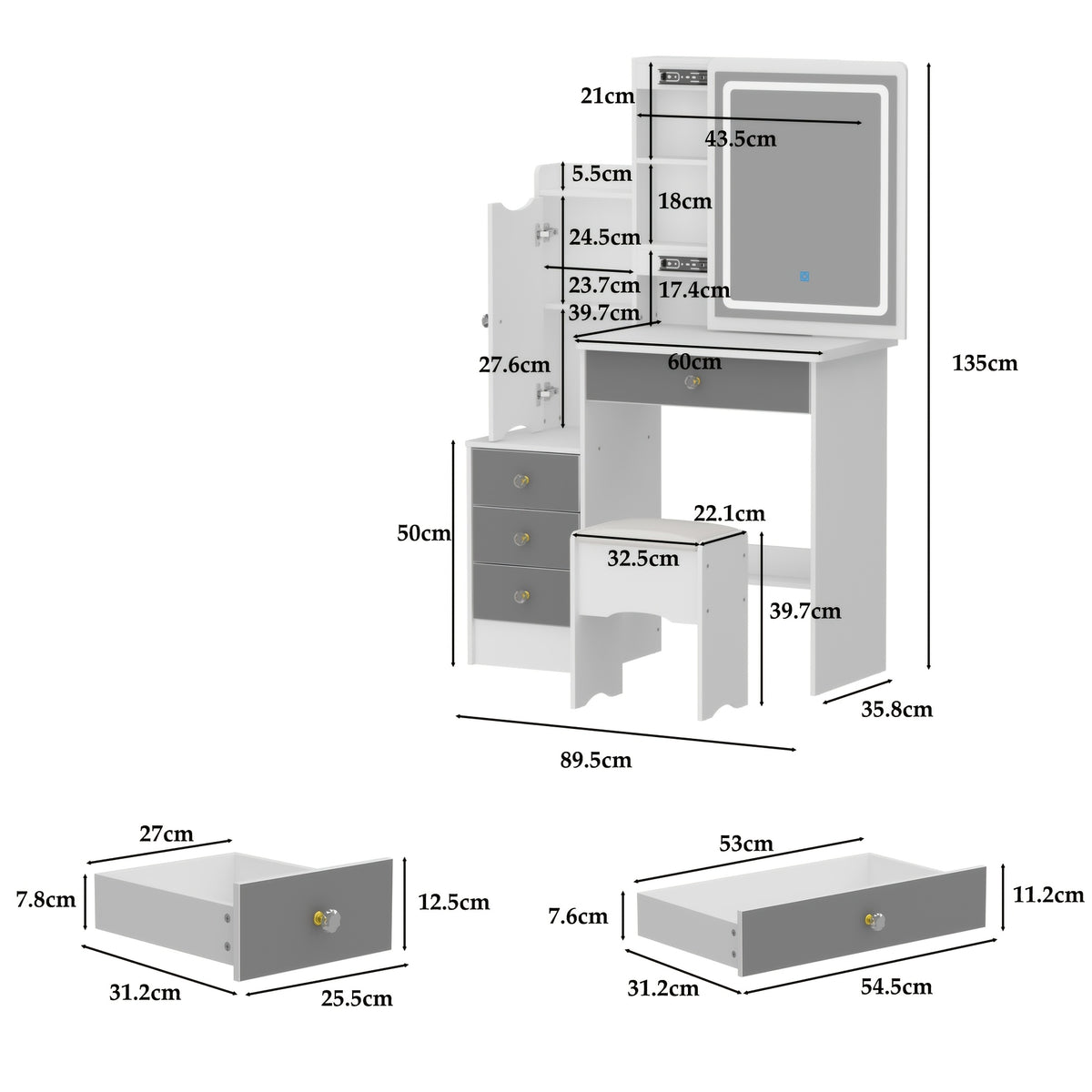 Push-Pull Makeup Table with Light in Bedroom
