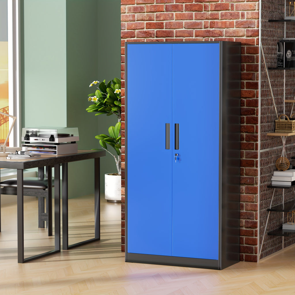 Metal Garage Storage Cabinet, 71"/72" Tall, Steel Floor-standing Model, with 2 Doors, 4 Adjustable Shelves, Lockable, Spray-painted Finish, Suitable for Home, Office, Shop, School—easy to Assemble