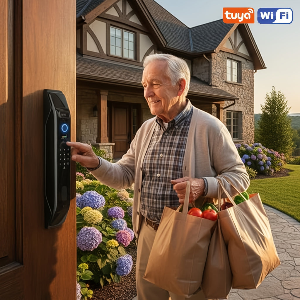 Modern AI Smart Lock with 3D Facial & Fingerprint/Palm Vein Biometric Entry, Keyless Door Lock Suitable for Home/Office, Remote Video Intercom System, Mobile App, Password/Key Entry, Smart Door Lock for Apartments