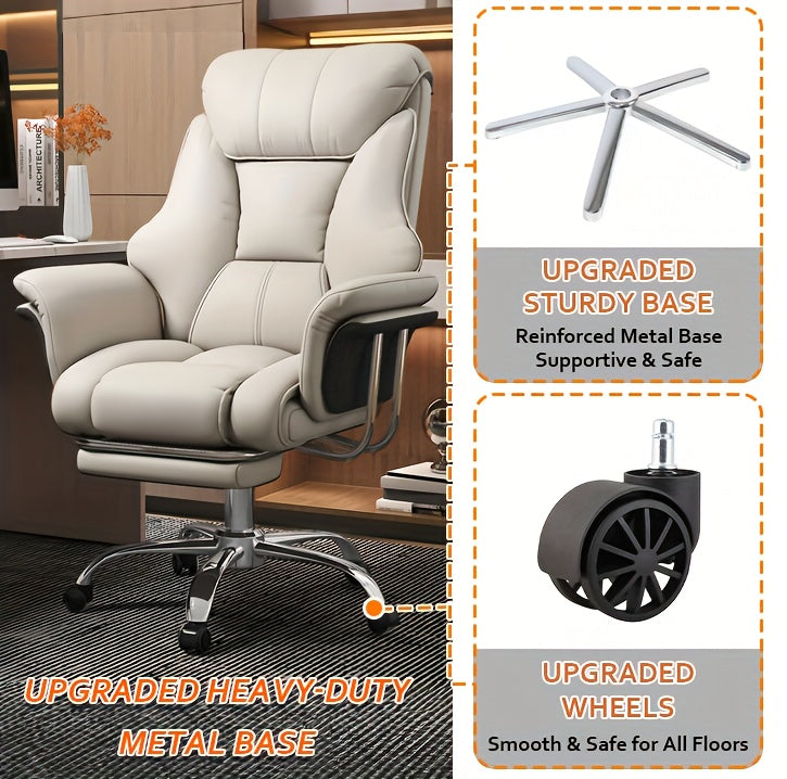 Ergonomic Office Chair Designed for Computers, Featuring a High Back, Leather Upholstery, Padded Flip-Up Armrests, And an Upgraded Swivel Base for Home Use