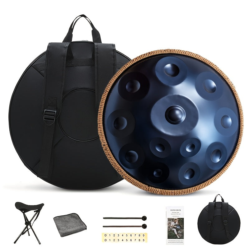 12 Notes Handpan Drum, 22Inch D Minor Kurd 432Hz Steel Tongue Hand Pan Drum for Adults Yoga Meditation, Hand Tuning Sound Healing Instrument Gift for Beginners with Soft Bag, Hand Mallets, Stand, Cloth, Sound Stickers