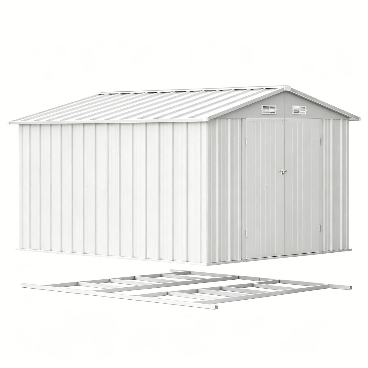 [Garden Storage Shed] GUNJI 5X3 FT And 6X4 FT And 8X6 FT Garden Storage Shed with Base Foundation, Heavy Duty Galvanized Steel Weatherproof Outdoor Tool Shed for Backyard Patio Lawn, Rust Resistant Lockable Door Tool House for Gardening Equipment Bike Sto