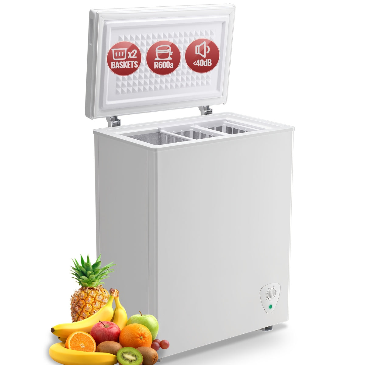 4.8 Cu.Ft Chest Freezer - Compact And Quiet Mini Freezer with Adjustable Thermostat And Two Removable Baskets - Small Deep Freezer for Home, Apartment, And Garage