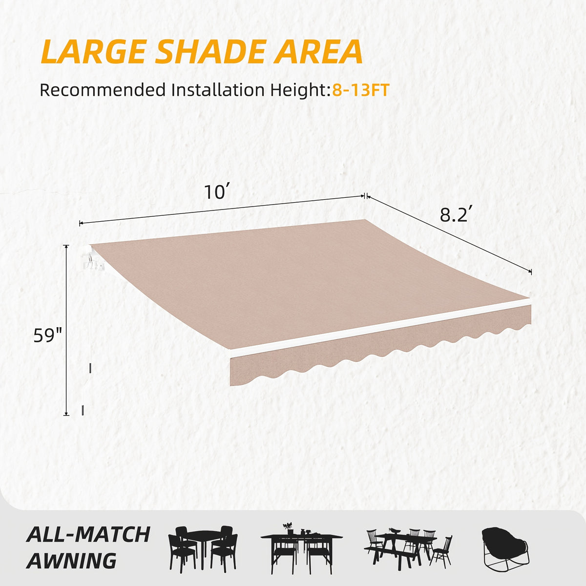 Patio Retractable Awning Sunshade Shelter Cover, Outdoor Patio Awnings for Shop, Restaurant, Cafe, Courtyard, Balcony