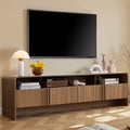 70 inch Fluted TV Console | Modern Wood Entertainment Media Console for TVs up to 80", with Storage Cabinets, by LUXOAK