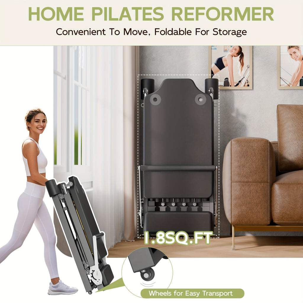 Foldable Pilates Reformer Machine, Professional-Grade Equipment for Home & Gym Workouts, Supports Up to 400 Lbs, Ideal for Beginners & Advanced Users