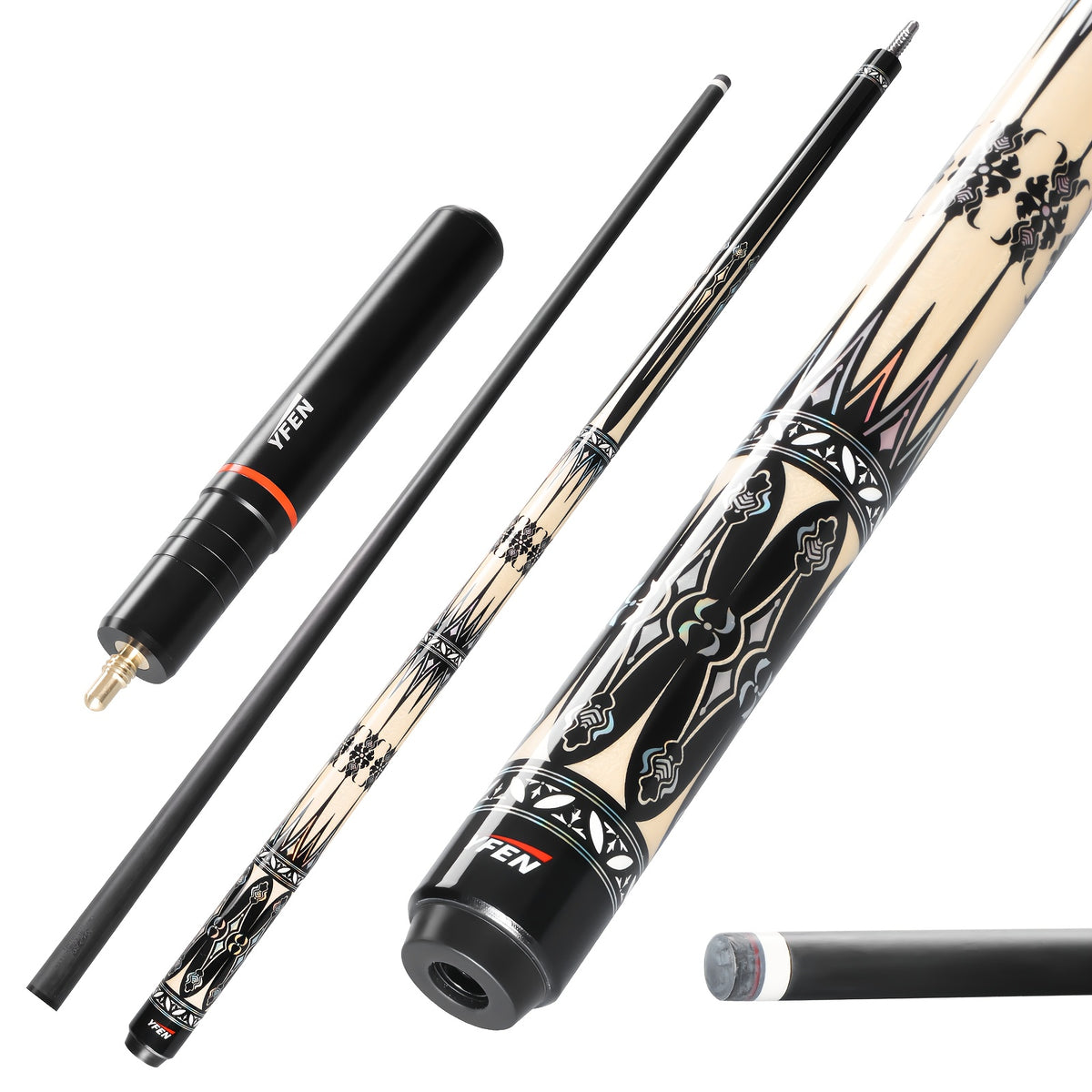 YFEN Carbon Fiber Pool Cue Stick - Professional Billiard Cue with Low Deflection 12.5mm Tip, Pro-Taper Shaft & Canadian Maple Butt, Cue for Competitive Play (//) - Extension Compatible Pool Cues for Pros &