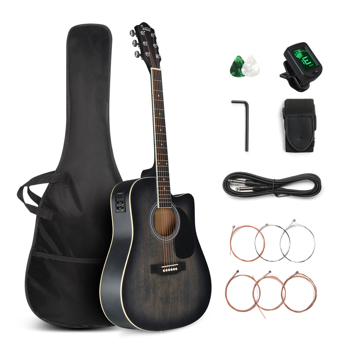 41in Full Size Electric Acoustic Guitar, Acoustic Guitar Kit, Cutaway Style, 6-String, Electric Acoustic Guitar w/Inbuilt Tuner, Bag, Strap, Pickups, Strings