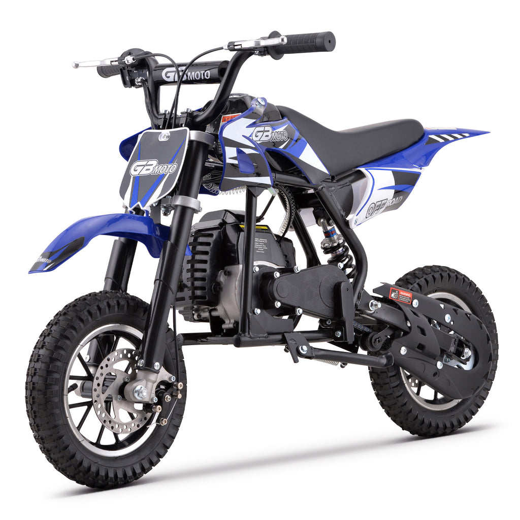 Mini Dirt Bike, 49 CC 2-Stroke Gas Bike (Model :DB001) with Off-Rode Tire, Suspensions, Disc Brakes, Max Load 160Lbs, Up to 20Mph-Included: gloves, face mask, cycling protective gear, cycling boots, and anti-theft lock.