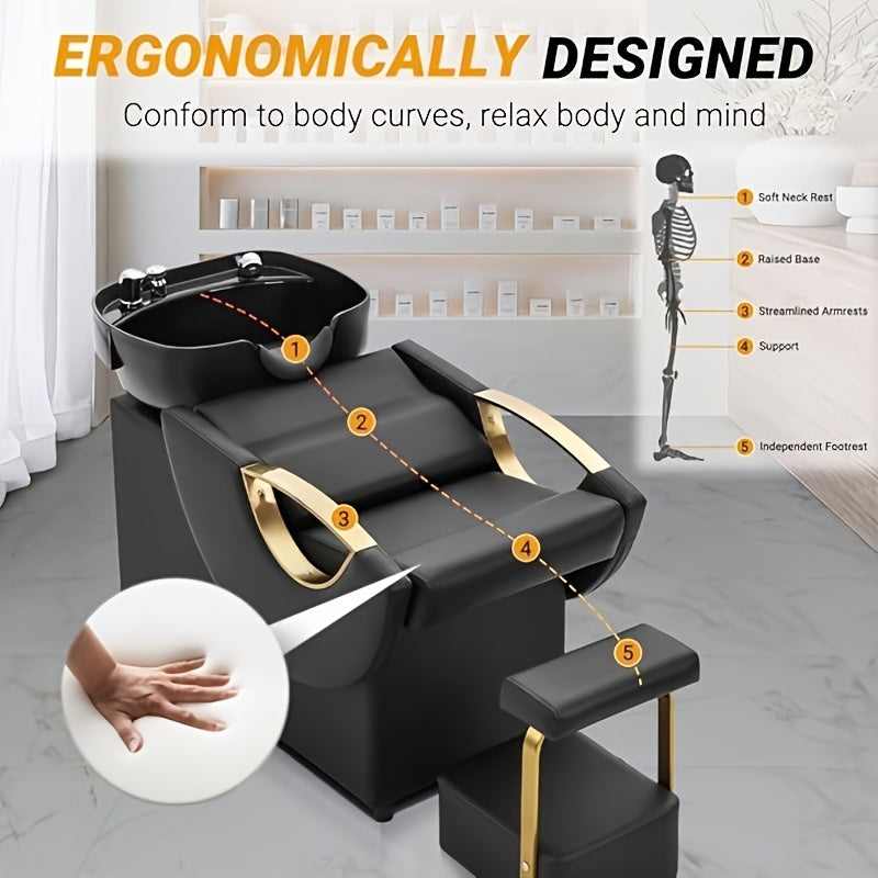 Salon Shampoo Bowl And Chair Combination Featuring a Detachable Footrest, Enhanced Backwash Barber Chair, ABS Plastic Sink Unit with a Separate Footrest for Beauty Spas, Robustly Built Salon Equipment for Barbershops
