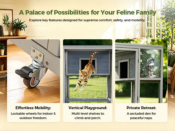 Catio on Wheels for Patio, Outdoor Cat Enclosure Window Access