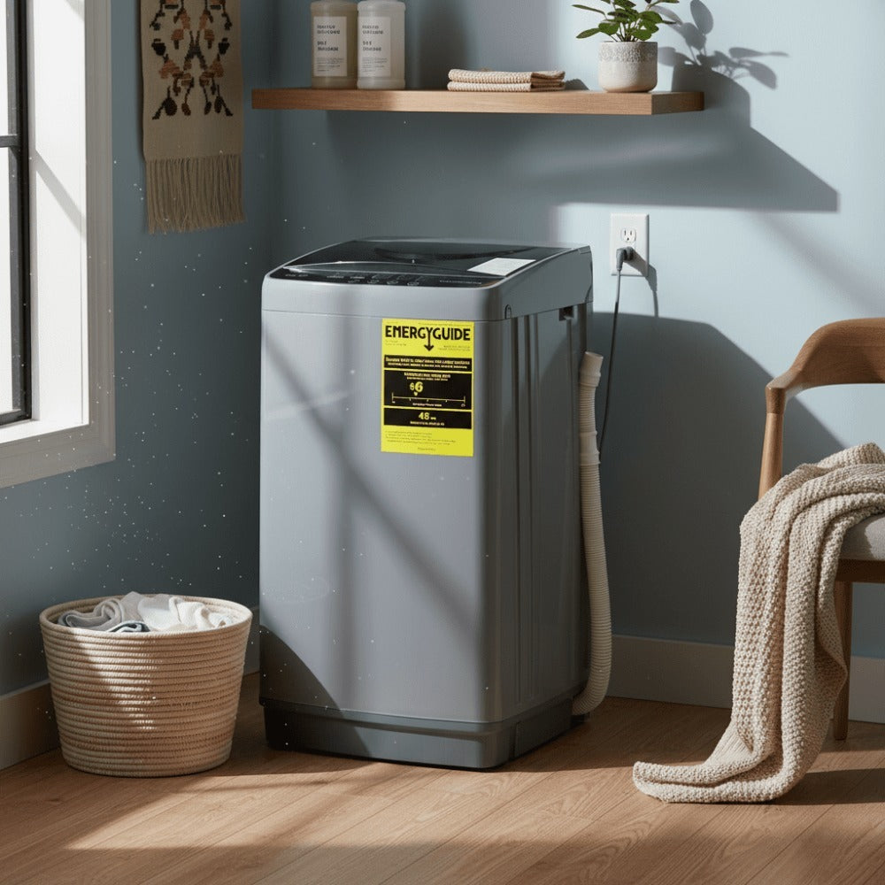 Portable Compact Washing Machine with a 1.1 Cubic Foot Capacity, Featuring 10 Wash Cycles, Ideal for Homes, Apartments, and Dormitories.