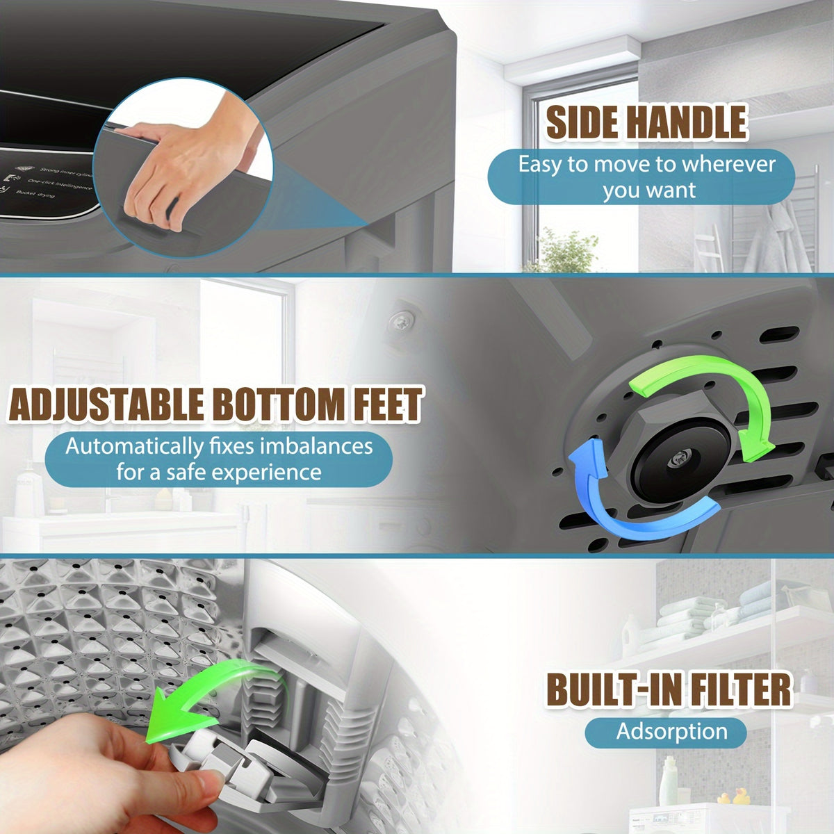 Portable Washing Machine 17.8Lbs/15.6Lbs Large Capacity, Full Automatic Washing Machine with 10 Programs And 8 Water Levels Selections, LED Display, Low Noise, Small Washing Machine for Apartment, Home, Dorms, Apartment Laundry, Compact Laundry Solution,