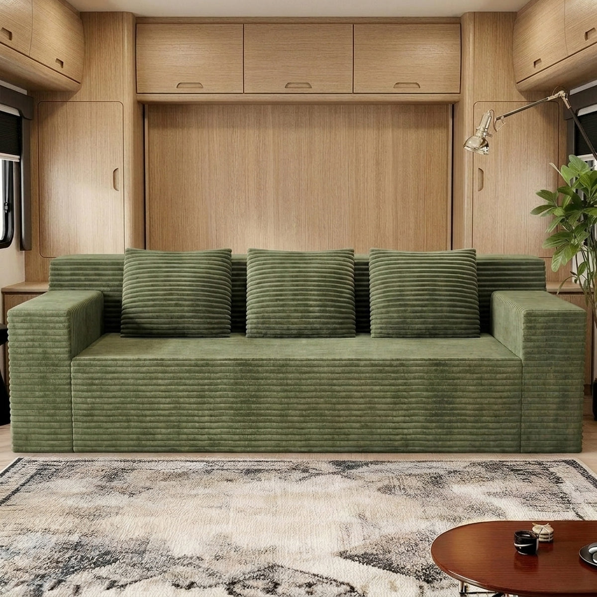 RV Corduroy Sofa in 42-Inch or 70.8-Inch Sizes, No-Assembly Plush Deep-Seat Couch for Camper or Home