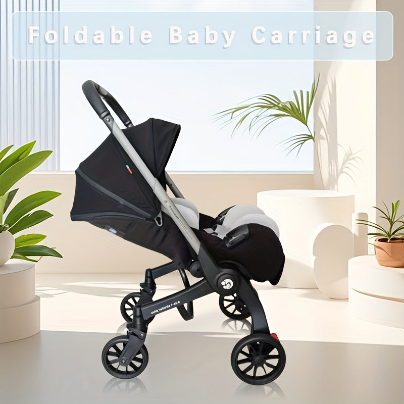Lightweight Foldable Stroller, Dual-Directional Push with Adjustable Canopy, Metal Frame with Safety Harness, Designed for Newborns, Portable and Airplane-Friendly, Suitable for Outdoor Travel and Holiday Gifting