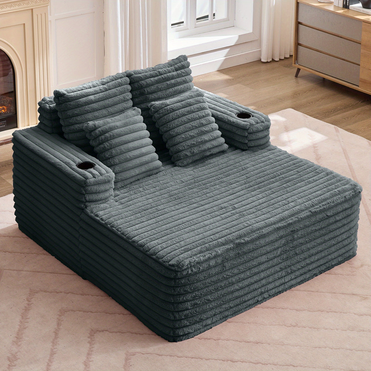 57" Oversized Frameless Floor Sofa, with Cup Holder, Plush Cushioned Lounger with Deep Seat for Living Room & Apartment