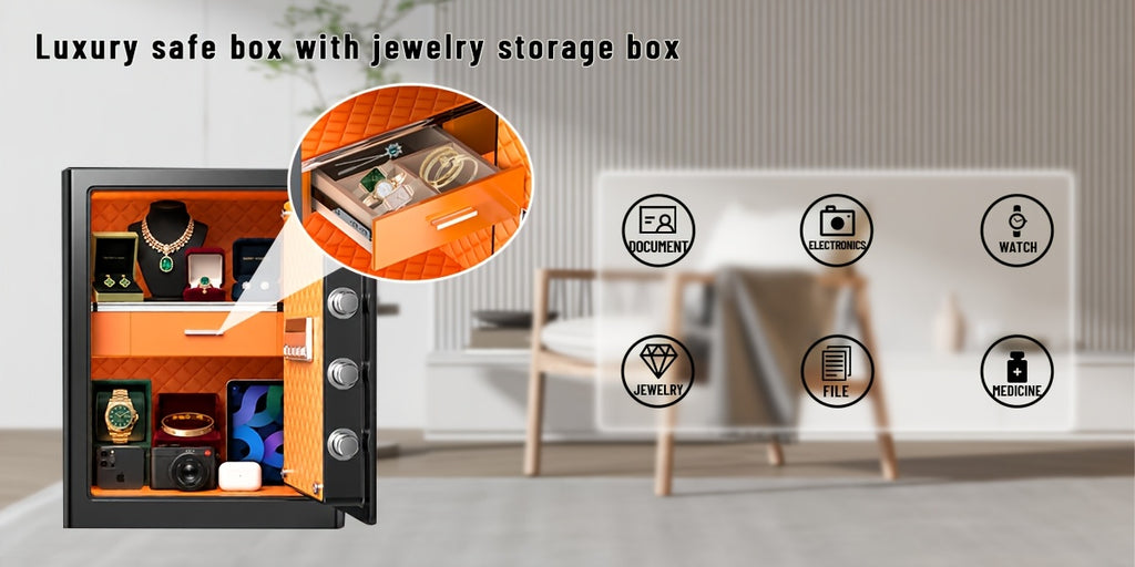 [Security Safe Box] FABAO for Home Safe Box, 2.0 Cuft Security Safe with Digital Keypad, Personal Document Safe with LED Light And Shelf, Drawer for Home Dorm Office Hotel Business