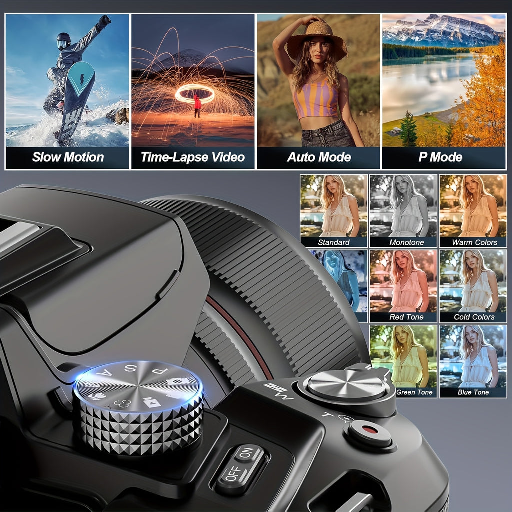 NBD 5K And 64MP Digital Cameras for Photography, 16X Optical Zoom Camera with Wifi And App Control, Vlogging Camera with 180° Flipable 3-Inch Screen, Auto Focus, Bag, 2 Batteries, Camera Strap And 32GB Card