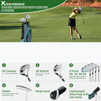 XDriveMax 8pcs Complete Golf Club Set for Men/Women Includes Stand Bag with Rain Hood, Fairway Wood Head Covers, Hybrid, Irons And Putter