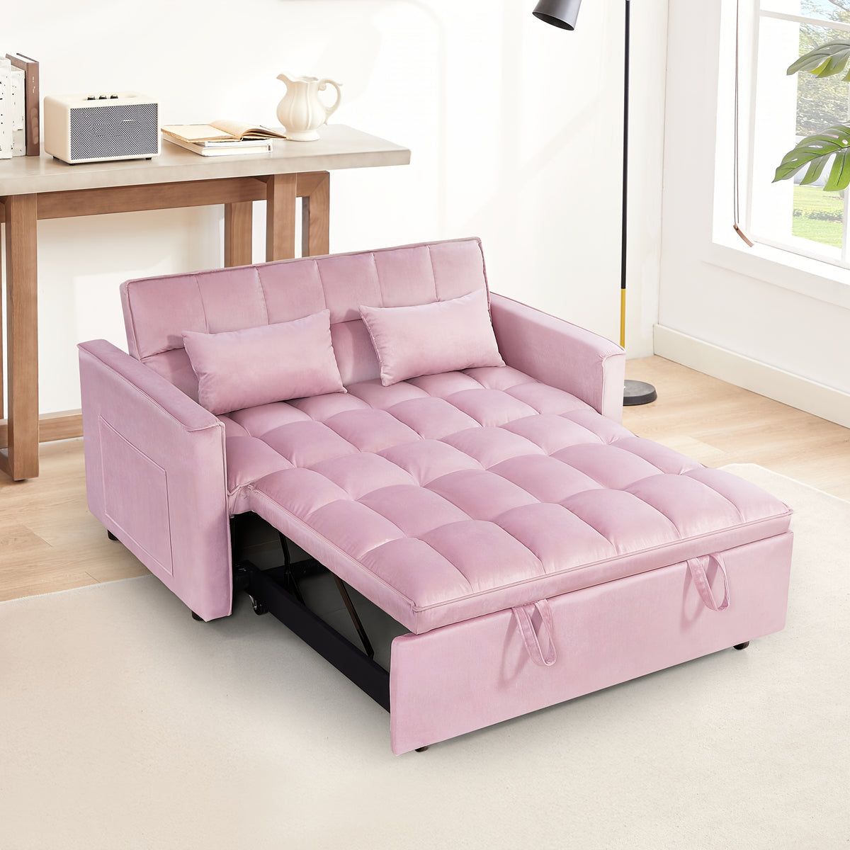 54Inch Velvet 3 in 1 Convertible Sleeper Sofa Bed, Futon Couches for Living Room with Side Pocket | Adjustable Backrest | Velvet Fabric | Pull Out Couch | Love-Seat Sofa | Sectional Sofa Bed | 2-Seat Sofa Bed