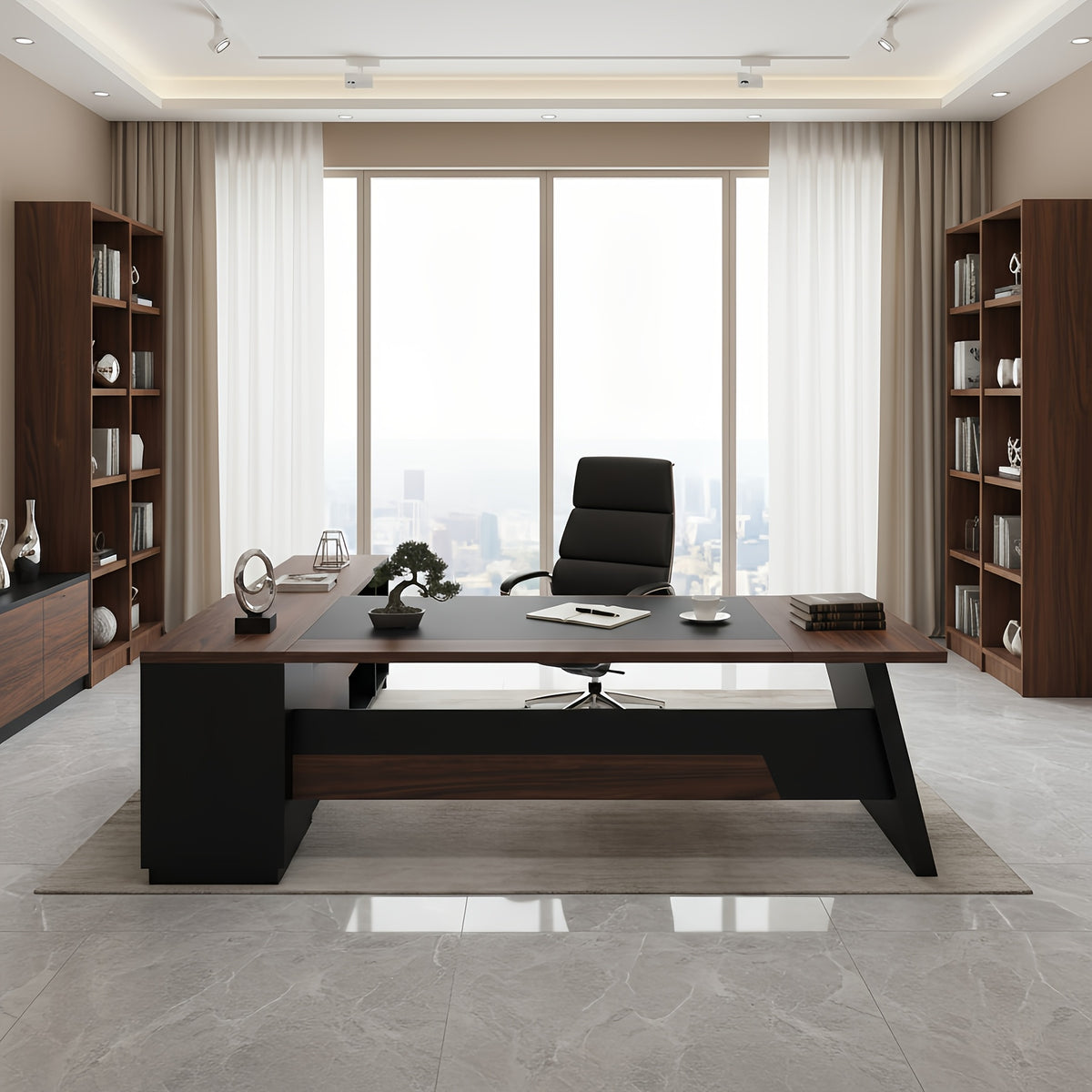 78 Inch L-Shaped Executive Desk, Modern Home Office Desk with Storage Shelves, Large Computer Desk with Drawers and Lateral File Cabinet, Workstation for Home Office