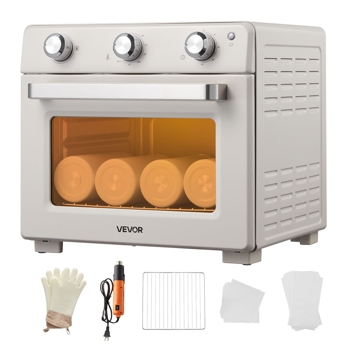 VEVOR Sublimation Oven Machine, 26 Qt, Fits 40oz Tumblers, Standard model / With 1 Heat Air Gun model, 50 Shrink Films, 1 Tape and 2 Heat Gloves, 360° Turbo Convection for Sublimation Blank Tumblers, Mugs, Bowls, Off-White