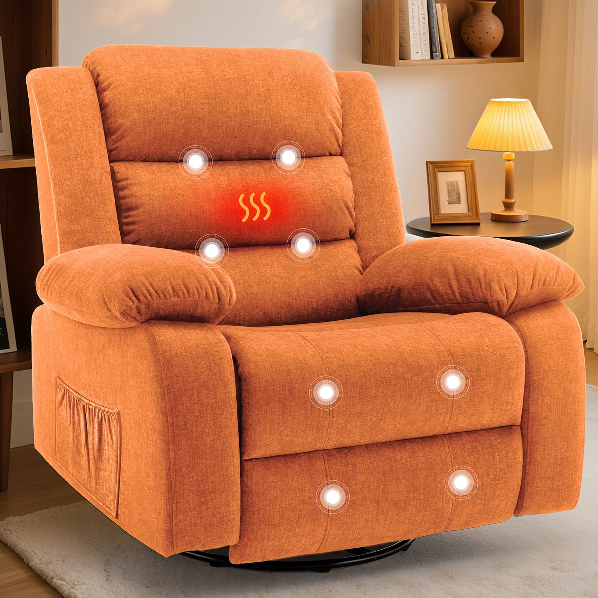 Rocking Recliner Chair for Adults with Massage and Heat — 360° Swivel Seating for the Living Room