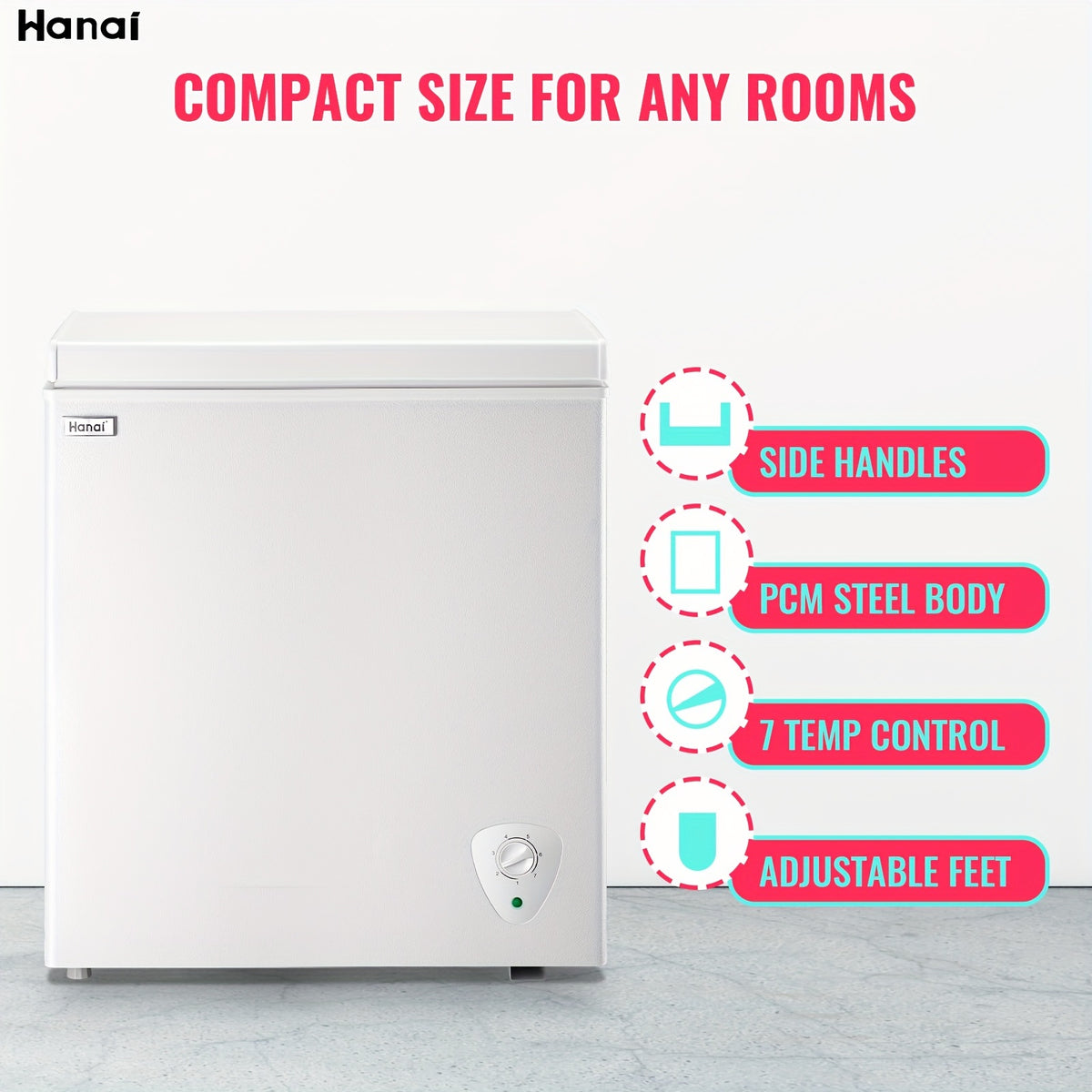 Chest Freezer WANAI 5.0 Cu. Ft. Compact Deep Freezer with Removable Basket and Adjustable Temperature Control