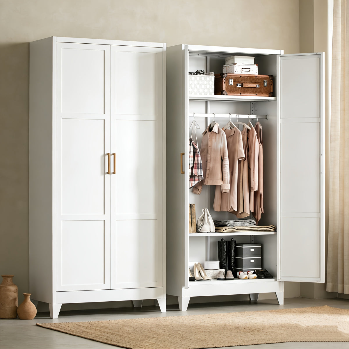 71" Tall Metal Wardrobe Cabinet, Closet Organizer With Hanging Rod, Heavy Duty Storage Cabinet For Home, Bedroom, Laundry Room, Office, Gym