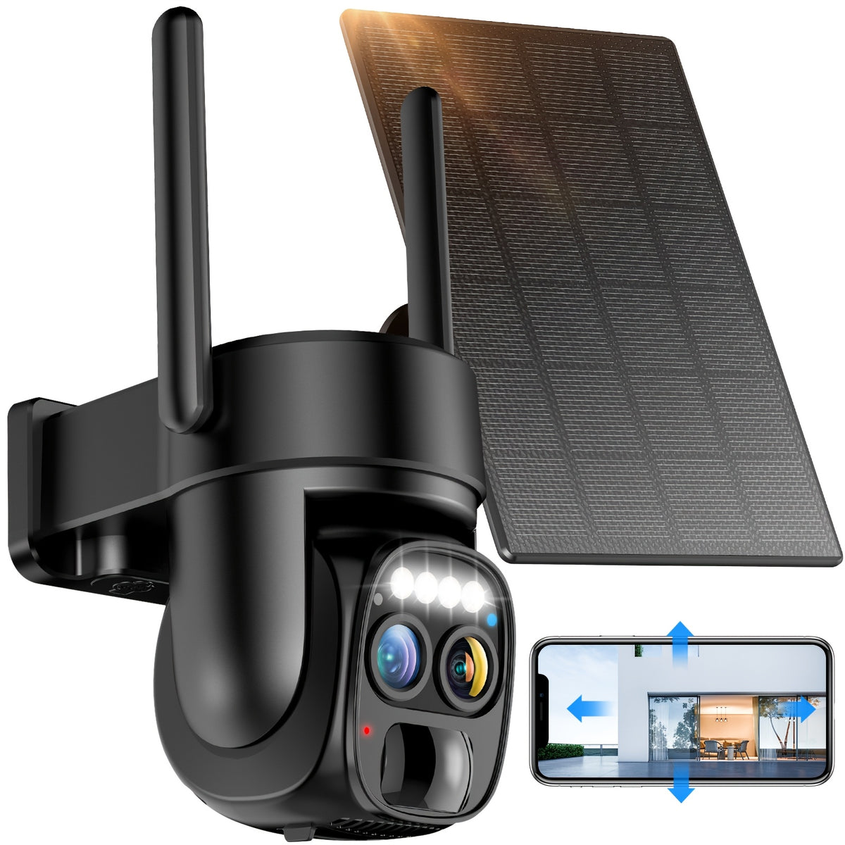 6pcs [10X Zoom] 360-Degree Low-Power Solar Panel Battery 2K FHD Wifi with Spotlight Alarm, Motion Detection, Color Night Vision, Two-Way Audio And