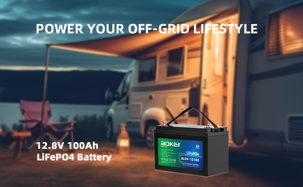 AOKLY 12V Lithium RV Battery with Capacities of 100Ah Or 150Ah, Designed for Deep Cycle Use, Suitable for Off-Grid Power Applications in Homes And Outdoor Settings, And Compatible with Solar Panels
