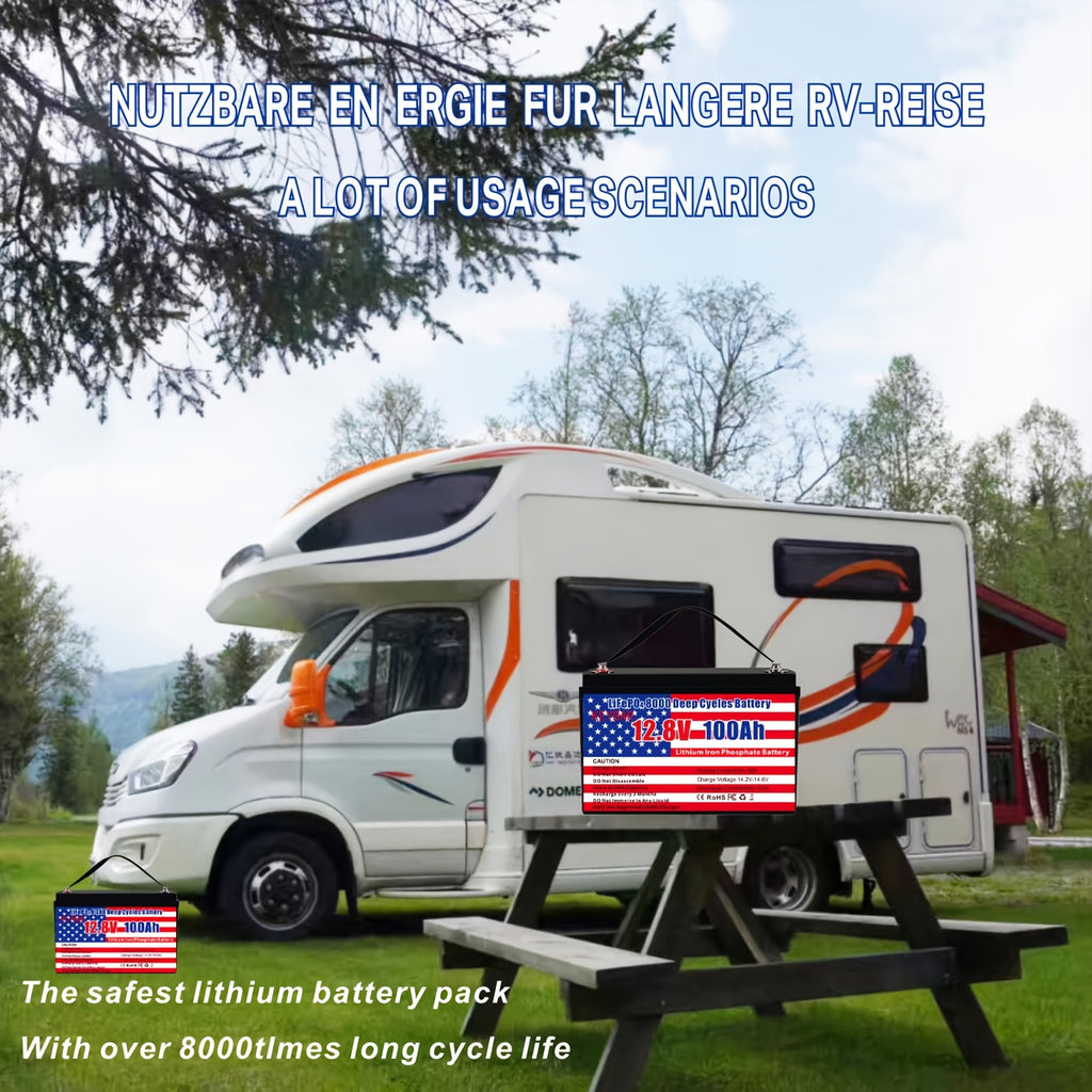 12v 100Ah LiFePO4 Battery Deep Cycle Battery 8000+ Cycles 100A BMS Rechargeable Lithium Iron Phosphate Battery Low-Temp Protection, For RV Marine And Home Energy Storage
