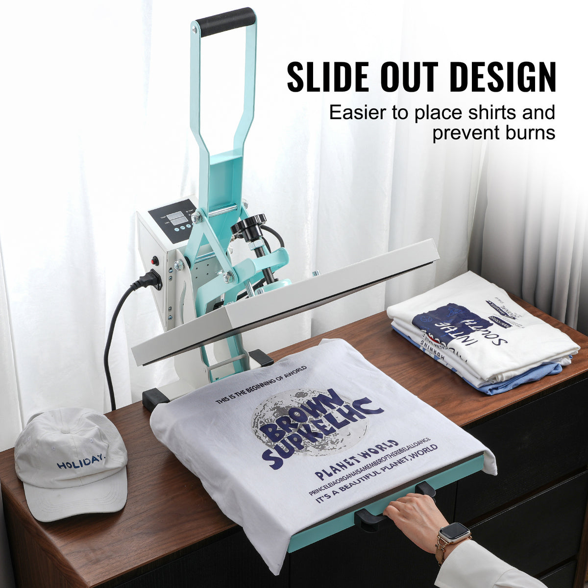 VEVOR Heat Press Machine 15x15 in Slide Out Heat Transfer Machine T-Shirts Green