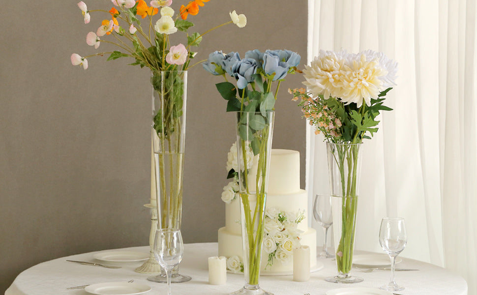 Trumpet Vases, 6pcs, Clear Pilsner Floral Planter Centerpiece, Wedding Event Home Decor