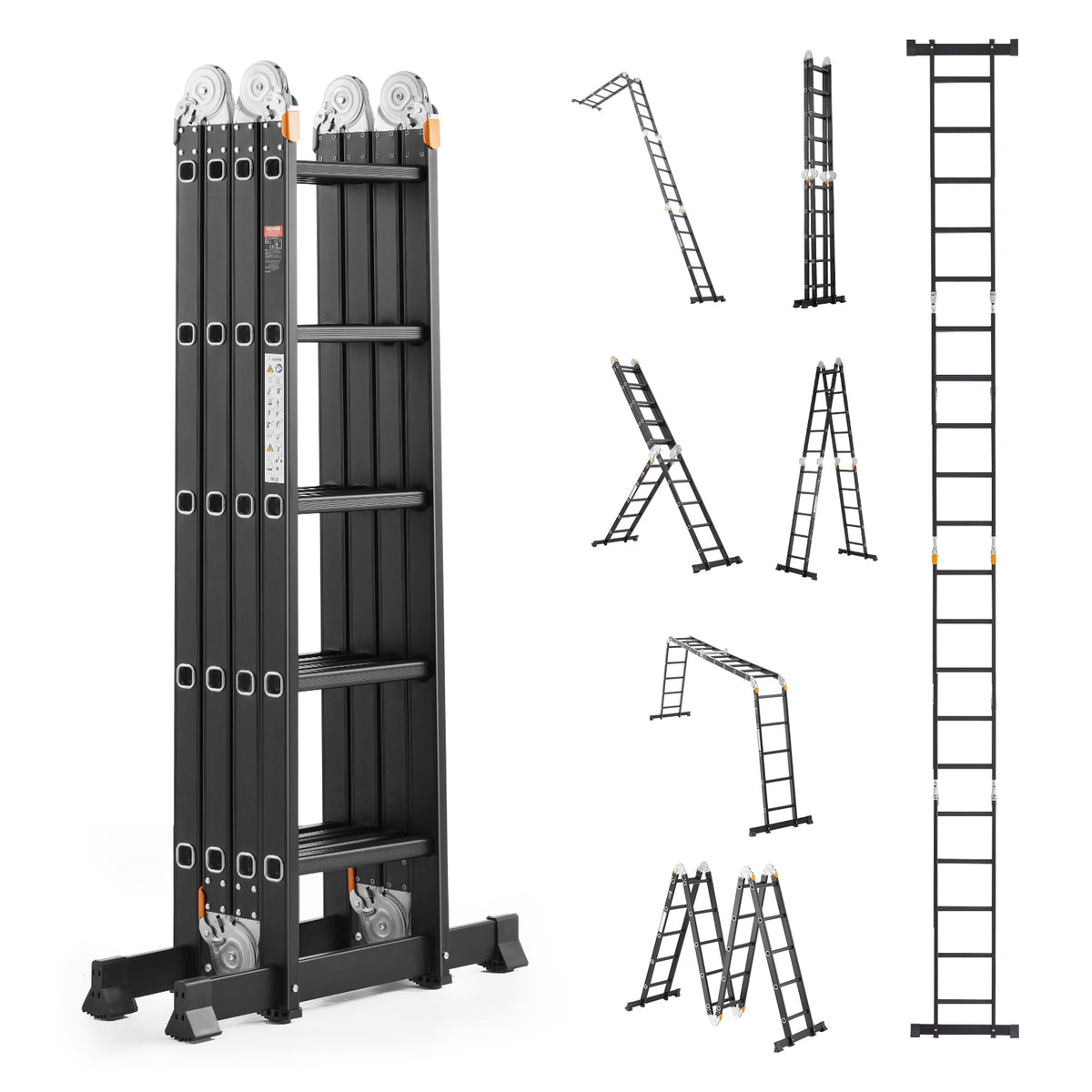 VEVOR Multi-Purpose Folding Ladder 7-in-1 3/4/5 Step 15.5ft with Scaffolding Plank/No accessories