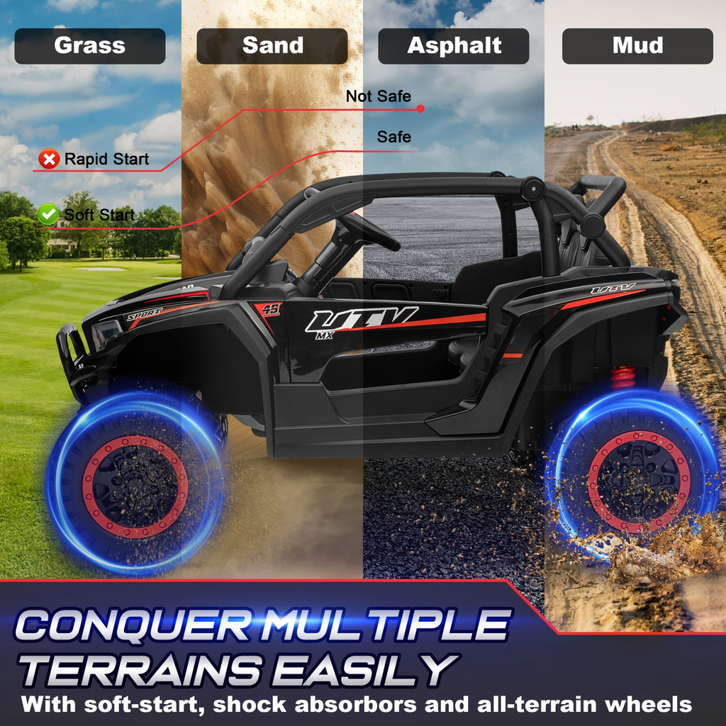 24V Ride-On Car, 2-Seater XL 4X4 Off-Road UTV with Powerful Motors, Remote Control, Music, LED Lights, 20" Wide Seat, 24 Volt Ride-On Toys for Big Kids