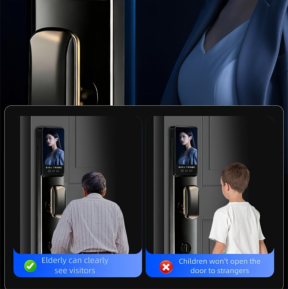 Modern AI Smart Lock with 3D Facial & Fingerprint/Palm Vein Biometric Entry, Keyless Door Lock Suitable for Home/Office, Remote Video Intercom System, Mobile App, Password/Key Entry, Smart Door Lock for Apartments