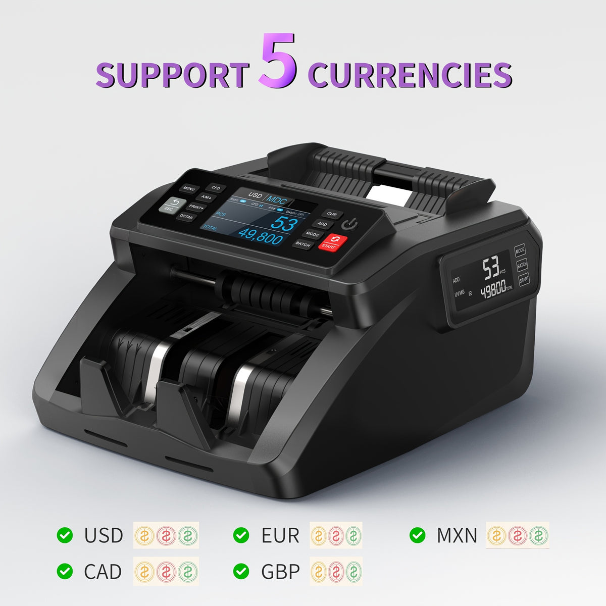 [Black Friday] Mixed Denomination Money Counter Machine, Value Counting, N70 Bill Counter With UV/MG/IR/MT Counterfeit Detection, 3.5" TFT Display Cash Counting Machine, Office Supplies, Black Friday