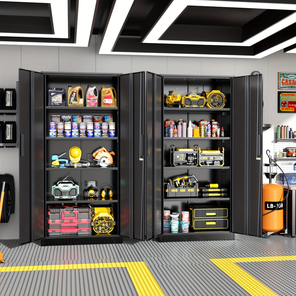 72" Metal Storage Cabinet with Lock, with 2 Doors And 4 Adjustable Shelves, Lockable Steel Storage for Office, Garage, Warehouse,, Home