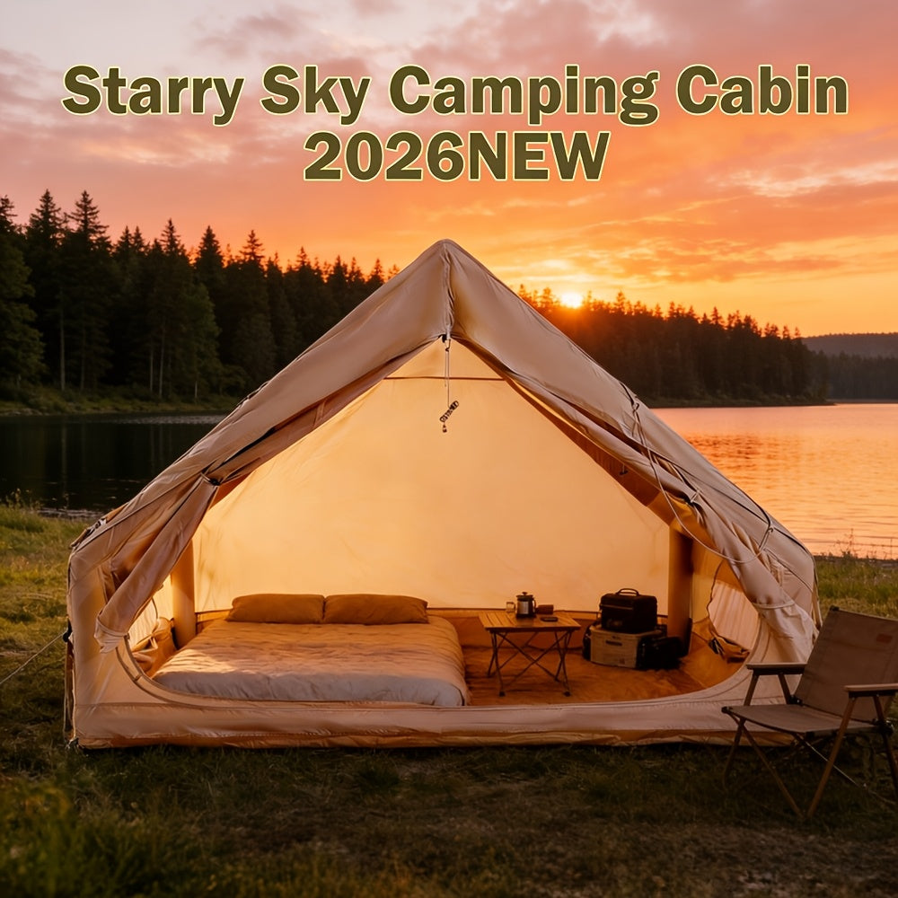 Inflatable Camping Tent（Optional: Skylight, Stove Jack） for 4-6 Person,4 Season Camping Tent, Large Luxury Air Tent with Manual Pump, Easy Setup Portable Glamping House, High Quality Windproof Family Outdoor Shelter Best Valentine's Day Gifts