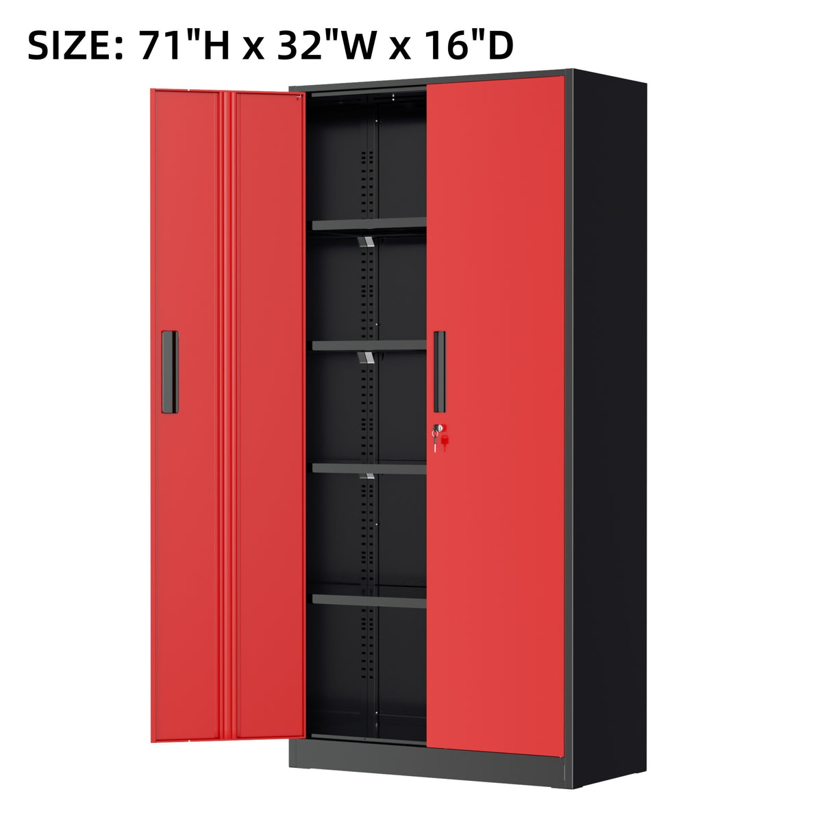 Metal Garage Storage Cabinet, 71"/72" Tall, Steel Floor-standing Model, with 2 Doors, 4 Adjustable Shelves, Lockable, Spray-painted Finish, Suitable for Home, Office, Shop, School—easy to Assemble